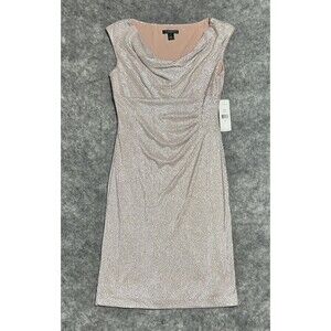 Lauren Ralph Lauren Ruched Cowl Neck Sheath Dress Women's 10 Champagne Shimmery
